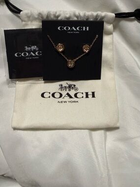 COACH NWT Rose Gold Necklace and Stud Earrings Set